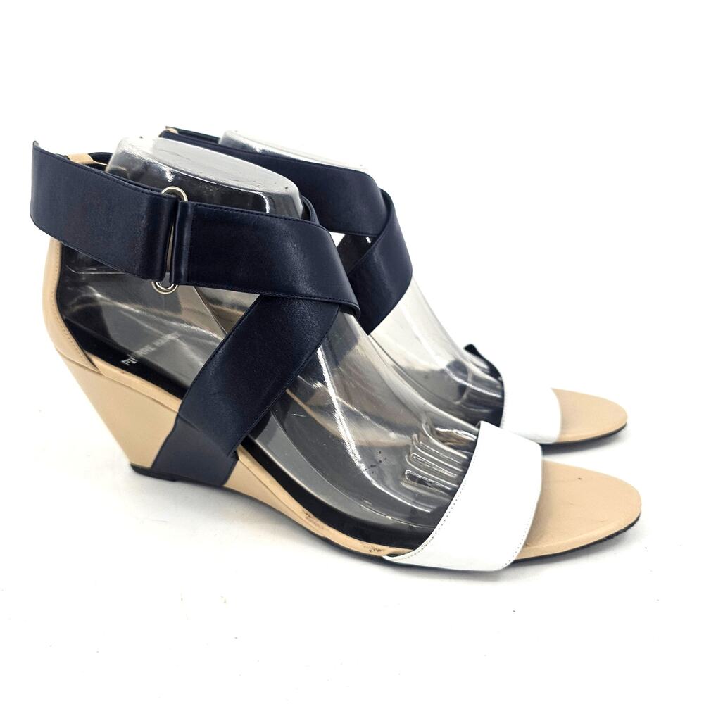 Pierre Hardy Leather Colorblock Wedge Sandal Shoe Black White Nude 40.5 9.5-10